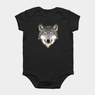Realistic Furry Wolf Face Baby Bodysuit